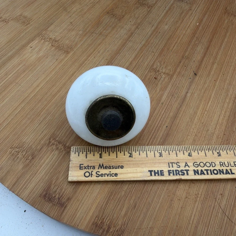 Vintage White Porcelain Cabinet Knob Antique Ceramic Drawer Pull Brass